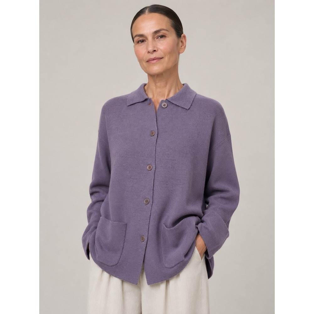 NWOT Eileen Fisher M 100% Wool Iris Button Front Cardigan Sweater Quiet Luxury
